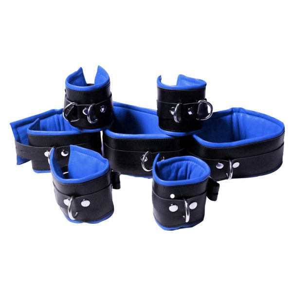 7 Piece Restraints Blue Leather Bondage BDSM