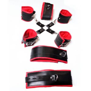 7 Piece Restraints Red Leather Bondage BDSM
