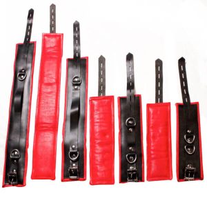 7 Piece Restraints Red and Black Leather Bondage BDSM