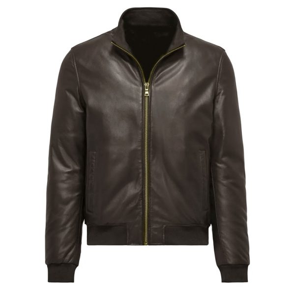 70 Retro Brown Leather Bomber Cafe Racer Jacket