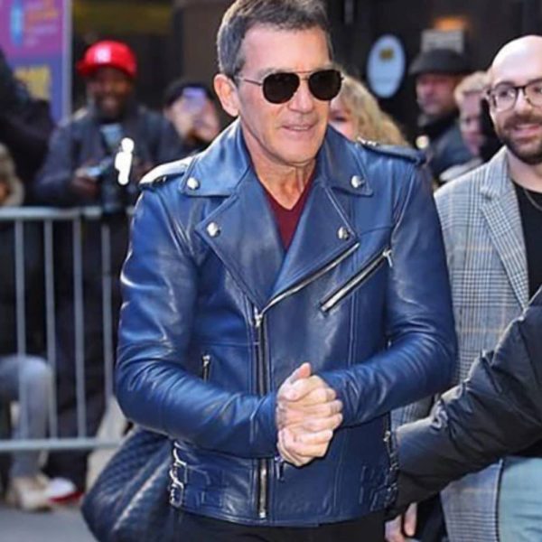 Antonio Banderas Blue Leather Jacket