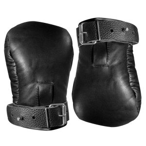 Bondage BDSM Black Leather Mitten Gloves Restraints