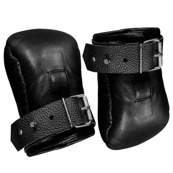 BDSM Black Leather Mitten Gloves Restraints