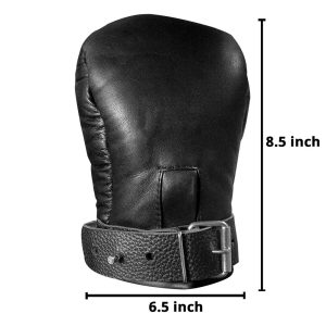 BDSM Play Black Leather Mitten Gloves Restraints