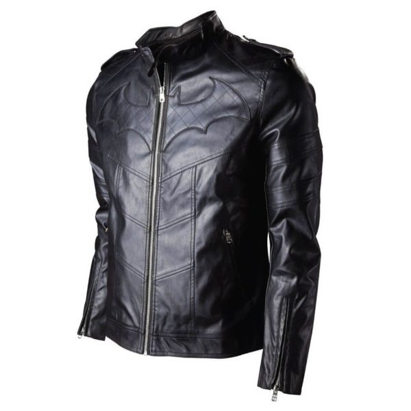 Batman Arkham Quilted Logo Black Leather Jacket