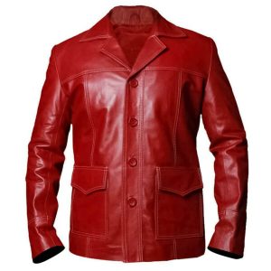 Brad Pitt Fight Club Red Leather Coat