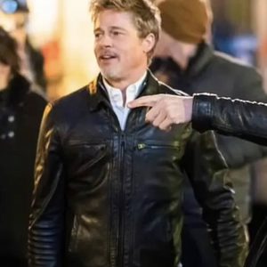 Brad Pitt Wolfs Movie Black Leather Jacket