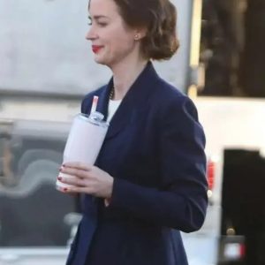 Emily Blunt Blue Wool Coat