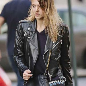 Jessica Alba Black Leather Jacket