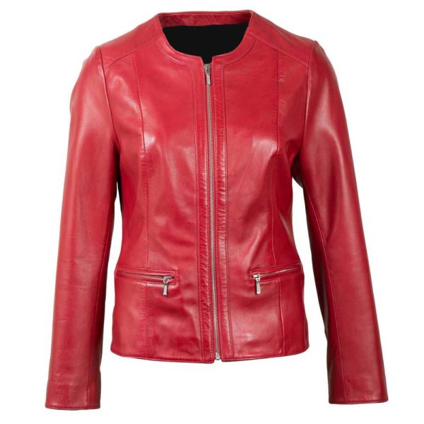 Ladies Cherry Berry Red Leather Jacket