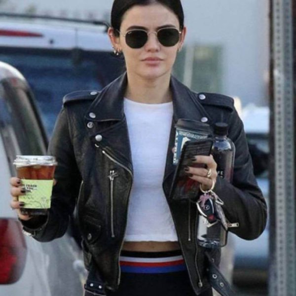 Lucy Hale Biker Black Leather Jacket