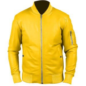 Men's Vintage Bomber Yellow Leather Jacket