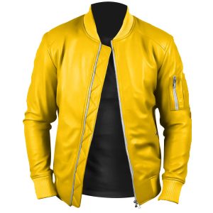 Men's Vintage Bomber Yellow Leather Jacket