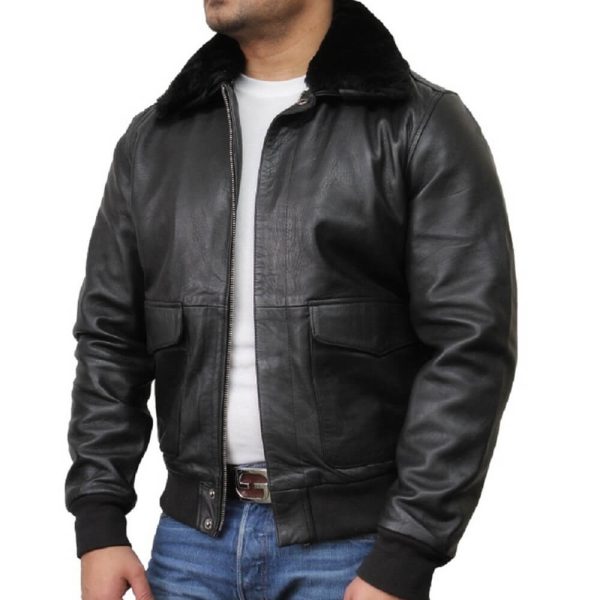 Mens Air Force Flight Bomber Collar Fur Jacket