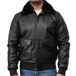 Mens Air Force Flight Bomber Faux Fur Collar Jacket