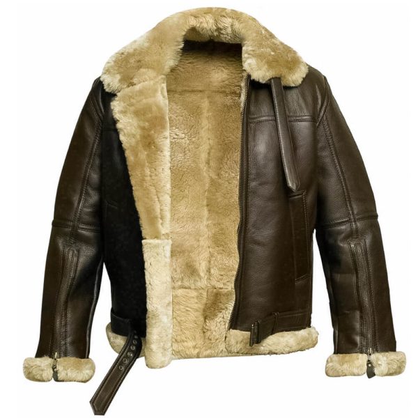 Mens RAF Aviator Brown Sheep Leather Fur Jacket