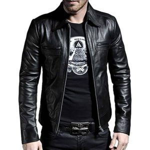 Mens Biker Slim Fit Black Leather Jacket