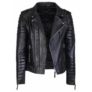 Mens Black Diamond Quilted Leather Jacket