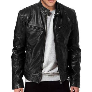 Mens Black Fashion Cafe Racer Leather Jacket