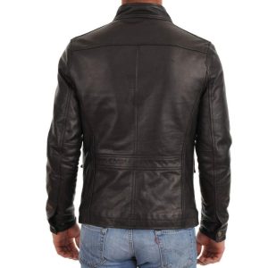 Mens Black Real Leather Cafe Racer Jacket