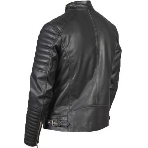 Mens Double Zipper Cafe Racer Leather Jacket