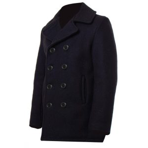 Mens Black US Navy Pea Woolen Black Vintage Coat