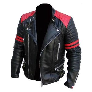 Mens Vintage Brando Black Red Biker Jacket