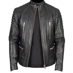 Mens Cafe Racer Double Zipper Leather Jacket