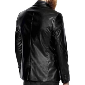 Mens Classic Slim Fit Genuine Black Leather Blazer Coat