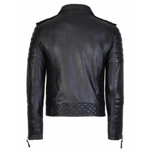 Mens Diamond Quilted Biker Black Leather Jacket