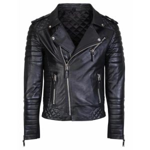 Mens Black Diamond Quilted Leather Jacket