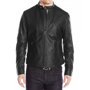 Mens Genuine Black Cafe Racer Leather Jacket