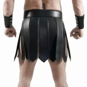 Mens Real Leather Gladiator Utility Larp Kilt
