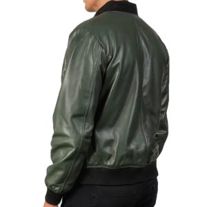 Mens Green Leather B1 Bomber Jacket