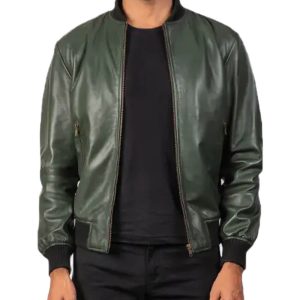 Mens Green Leather B1 Bomber Jacket