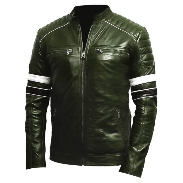 Mens Green Vintage Cafe Racer Leather Jacket