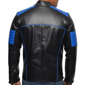 Mens Halloween Stylish Biker Black Blue Leather Jacket