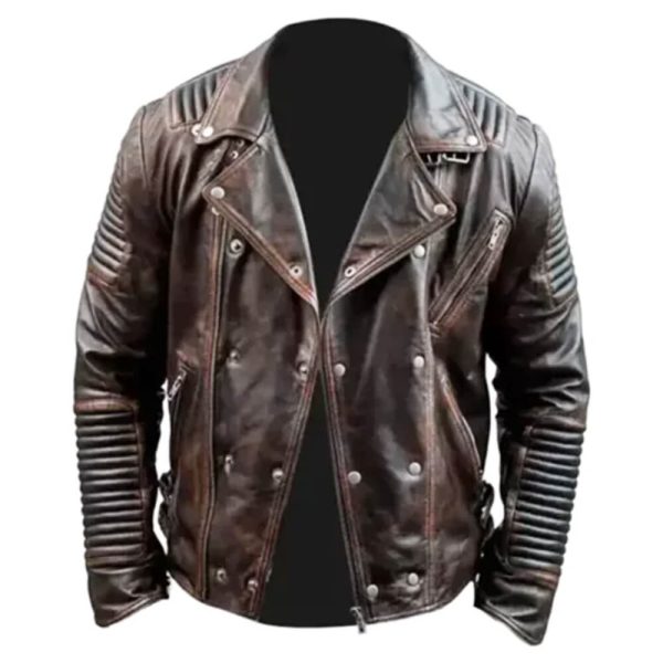 Mens Halloweens Distressed Brown Leather Jacket