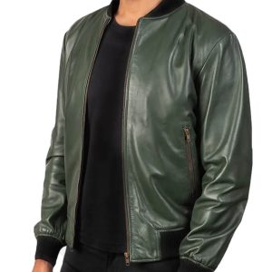 Mens Green Leather B1 Bomber Jacket