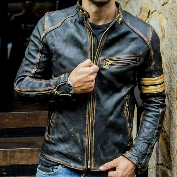 Mens Motorcycle Vintage Cafe Racer Retro Jacket