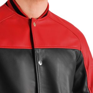 Mens New Bomber Black and Red Leather Varsity Jacket