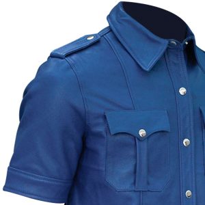 Mens Hot Police Uniform Blue Sexy Shirt