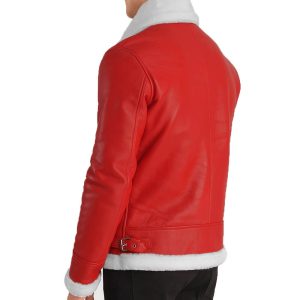 Men's Real B3 Aviator Red Leather Bomber Fur Jacket