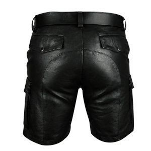Men's Black Leather 6 Pocket Cargo Short