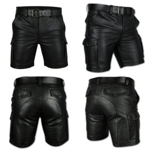 Men's Black 6 Pocket Leather Cargo Short