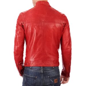 Mens Red Genuine Leather Jacket