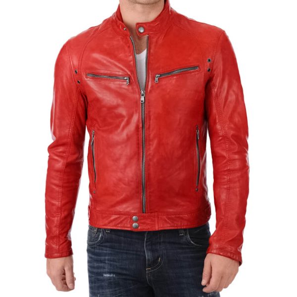 Mens Red Real Leather Jacket