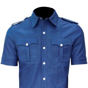 Mens Hot Police Uniform Blue Sexy Shirt