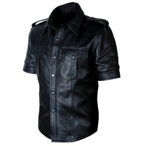 Mens Sexy Police Uniform Bluff Gay Leather Shirt