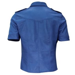 Mens Hot Police Uniform Blue Sexy Shirt